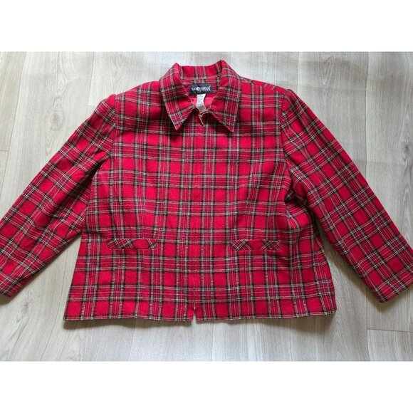 Sag Harbor Womens Red Plaid Jacket Size 2XW Wool Blend - Picture 4 of 7